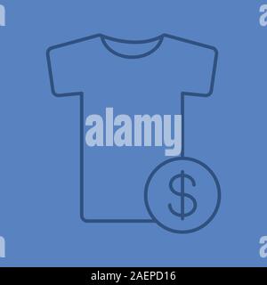 Buy clothes linear icon. T-shirt with dollar sign. Thin line outline symbols on color background. Vector illustration Stock Vector