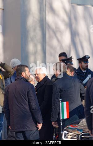Turin, Italy. 10th December, 2019. The President of the Italian Republic, Mr. Sergio Mattarella arrives in Turin to commemorate the 55th anniversary of the Sermig (Arsenal of Peace). Credit: MLBARIONA/Alamy Live News Stock Photo
