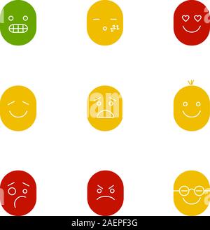 Smiles glyph color icon set. Silhouette symbols on white backgrounds. Funny, grinning, grimacing, sleepy, kissing, scared, dizzy, upset, neutral, sad Stock Vector