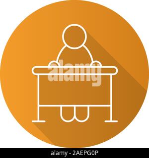 Pupil flat linear long shadow icon. School student sitting at desk ...