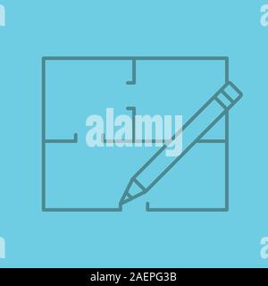 Floor plan linear icon. Flat blueprint. Thin line outline symbols on color background. Vector illustration Stock Vector