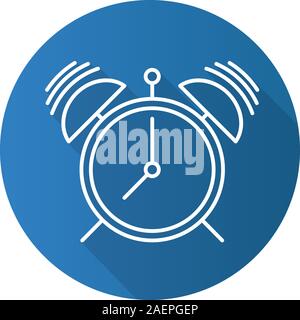 Alarm clock flat linear long shadow icon. Vector outline symbol Stock Vector