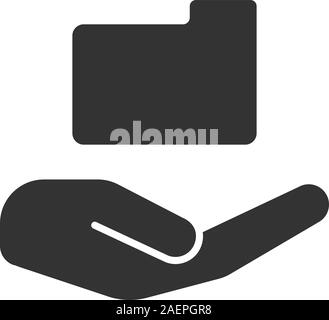 Open hand with envelope glyph icon. Silhouette symbol. Free email services. Negative space. Vector isolated illustration Stock Vector