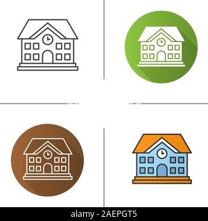 School building icon. Flat design, linear and color styles. University. Isolated vector illustrations Stock Vector