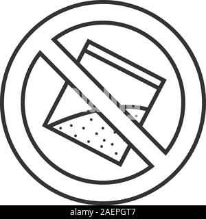 Forbidden sign with bag of powder linear icon. Thin line illustration. No drugs prohibition. Stop contour symbol. Vector isolated outline drawing Stock Vector