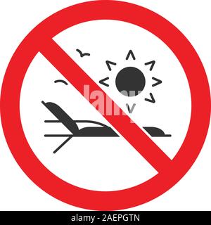 Forbidden sign with sun lounger glyph icon. Stop silhouette symbol. Closed beach. Negative space. Vector isolated illustration Stock Vector