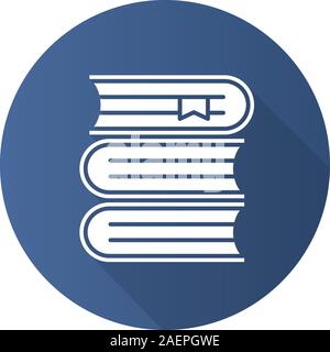 Books stack flat design long shadow glyph icon. School textbooks with bookmarks. Vector silhouette illustration Stock Vector