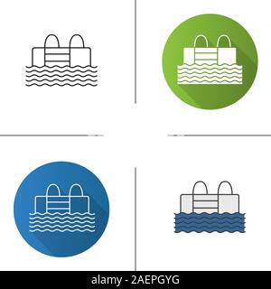 Swimming pool icon. Flat design, linear and color styles. Isolated vector illustrations Stock Vector