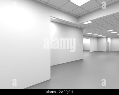 An empty office room with white walls and sections, abstract interior background, 3d rendering illustration Stock Photo