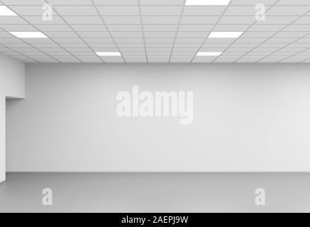 Wide open space room, an empty office interior background, 3d rendering illustration Stock Photo
