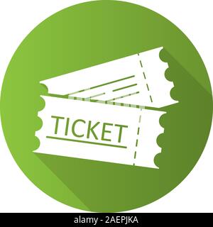 Tickets flat design long shadow glyph icon. Cinema, flight or sport event tickets. Vector silhouette illustration Stock Vector