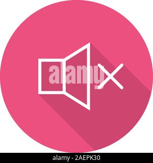 Sound off flat linear long shadow icon. Speaker volume mute. Vector outline symbol Stock Vector