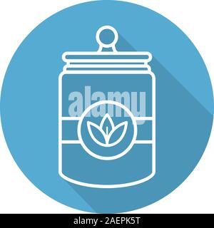 Tea and herbs jar flat linear long shadow icon. Vector outline symbol Stock Vector