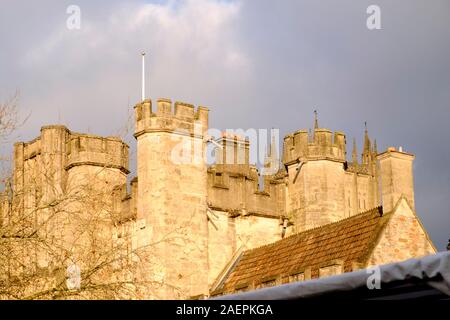 Wells is a Cathedral city in somerset UK. The towers of the Cathedral. Stock Photo