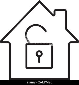Unlocked house linear icon. Home protection. Thin line illustration. House with open padlock inside. Contour symbol. Vector isolated outline drawing Stock Vector