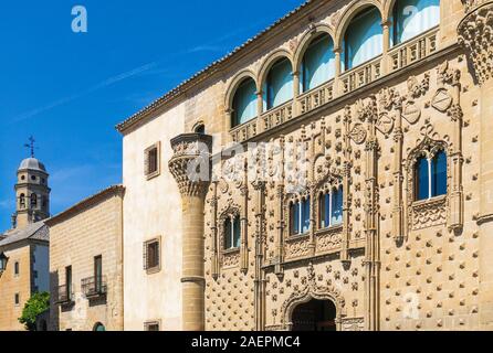 Facade of Jabalquinto Palace, Baeza, Jaen Province, Andalusia, Spain.  The palace houses the Antonio Machado campus of the International University of Stock Photo