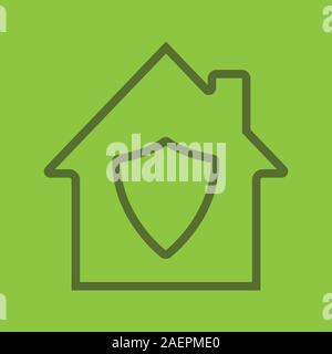 Home guard linear icon. House with shield inside. Private property under protection. Thin line outline symbols on color background. Vector illustratio Stock Vector