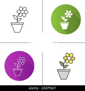 Crocus in flowerpot icon. Flat design, linear and color styles. Isolated vector illustrations Stock Vector