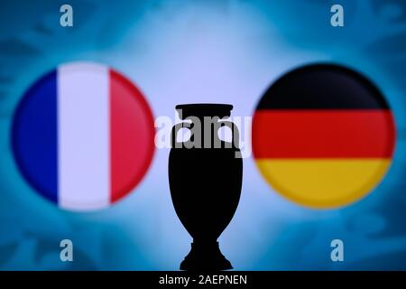 France and Germany, national Flag football trophy silhouette, match, 16 June, Munich Stock Photo