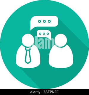 Business meeting flat design long shadow glyph icon. Job interview. Vector silhouette illustration Stock Vector