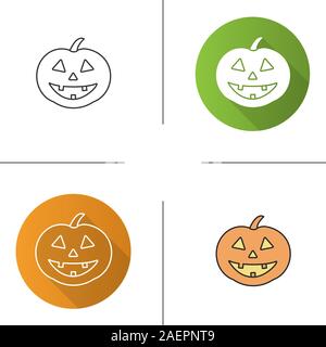 Halloween pumpkin icon. Flat design, linear and color styles. Isolated vector illustrations Stock Vector