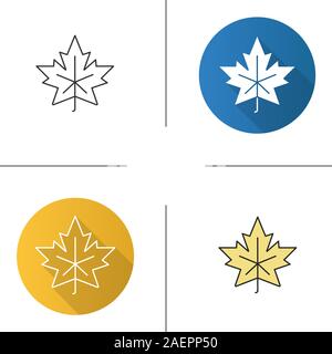 Maple leaf icon. Flat design, linear and color styles. Isolated vector illustrations Stock Vector