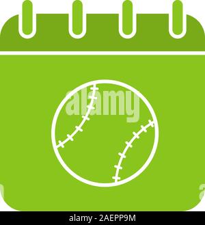 Baseball tournament date glyph color icon. Calendar page with softball ball. Silhouette symbol on white background. Negative space. Vector illustratio Stock Vector