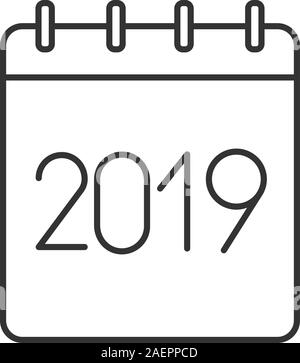 2019 annual calendar linear icon. Thin line illustration. Yearly calendar with 2019 sign. Contour symbol. Vector isolated outline drawing Stock Vector