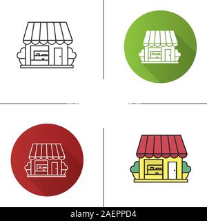 Small shop icon. Flat design, linear and color styles. Coffee house, cafe. Isolated vector illustrations Stock Vector