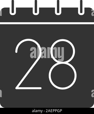 Twenty eighth day of month glyph icon. Date silhouette symbol. Wall calendar with 28 sign. Negative space. Vector isolated illustration Stock Vector