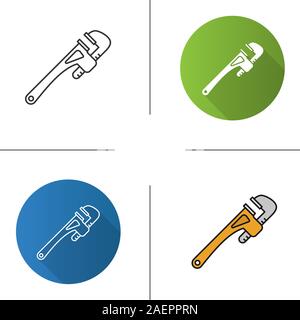 Monkey wrench icon. Flat design, linear and color styles. Spanner. Isolated vector illustrations Stock Vector