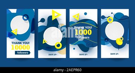 Creative abstract vertical banners set with liquid forms and subscribe to us with text in pantone 2020 color for marketing, social media or network pr Stock Vector