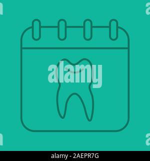 Dentist reception days schedule linear icon. Calendar page with human tooth. Thin line outline symbols on color background. Vector illustration Stock Vector