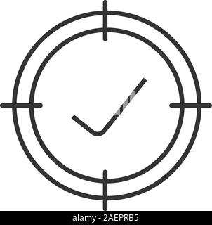 Aim on checkmark linear icon. Quality goal thin line illustration. Approved goods and services searching. Products certification and qualification con Stock Vector