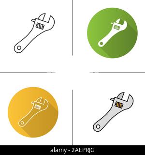 Adjustable wrench icon. Flat design, linear and color styles. Spanner. Isolated vector illustrations Stock Vector