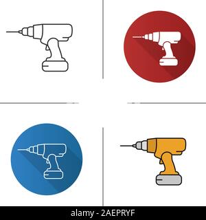 Cordless drill icon. Flat design, linear and color styles. Isolated vector illustrations Stock Vector