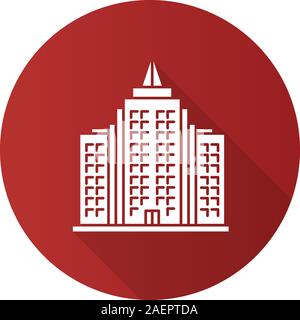 Skyscraper flat design long shadow glyph icon. Multi-storey building. Vector silhouette illustration Stock Vector
