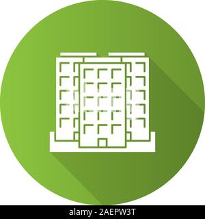 Multi-storey building flat design long shadow glyph icon. High-rise building. Vector silhouette illustration Stock Vector