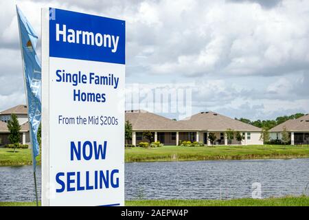 St. Saint Cloud Florida,Harmony,planned community,housing,single family homes,sale,sign,mid $200s,lake,houses,FL190920083 Stock Photo