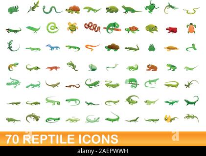 70 reptile icons set. Cartoon illustration of 70 reptile icons vector set isolated on white background Stock Vector