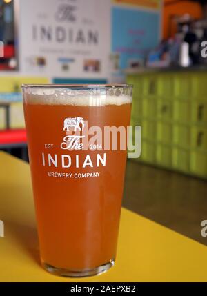 Full Pint of unfiltered IPA,The Indian Brewery Company,Snowhill,Arch 16 Livery Street, Birmingham,West Midlands,England,UK, B3 1EU Stock Photo