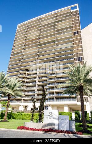 Miami Florida,Bal Harbour,Collins Avenue,St. Regis,residences,luxury resort hotel,balconies,condominium residences,high-rise building exterior,entranc Stock Photo