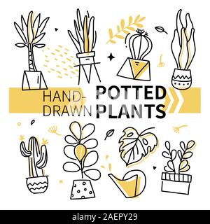 Hand-drawn potted plants collection - set of vector elements Stock Vector