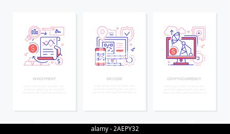 Banking and finance - line design style banners set Stock Vector