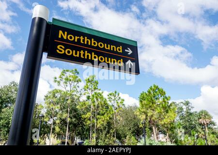 Orlando Winter Park Florida,Amtrak/Sunrail Amtrak Sunrail Station,train station,sign,track direction,northbound,southbound,visitors travel traveling t Stock Photo