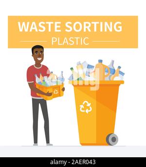 Plastic waste recycling - modern cartoon people characters illustration Stock Vector