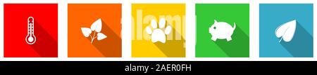 Set of colorful web flat design vector icons,  pig, leaf, plant and thermometer buttons in eps 10 for webdesign and mobile applications on white backg Stock Vector