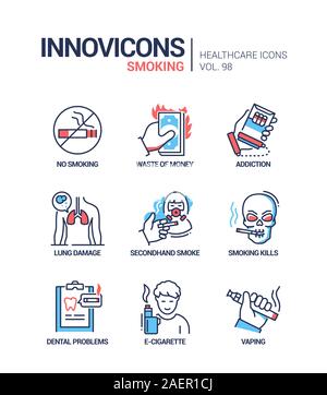 Smoking - vector line design style icons set Stock Vector