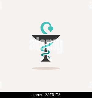 Pharmacy symbol with chalice and snake. Icon with shadow on a beige background. Medicine flat vector illustration Stock Vector