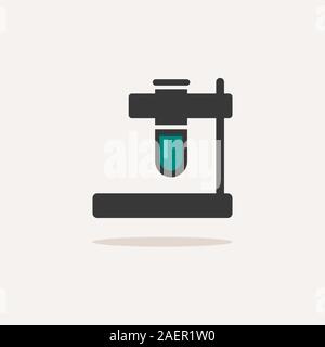 Test tube. Icon with shadow on a beige background. Pharmacy flat vector illustration Stock Vector